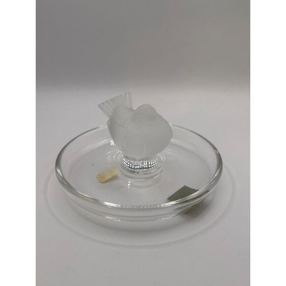 Lalique Frosted Crystal Bird Ashtray - Elegant French Design 4.5" Diameter - Picture 1 of 5
